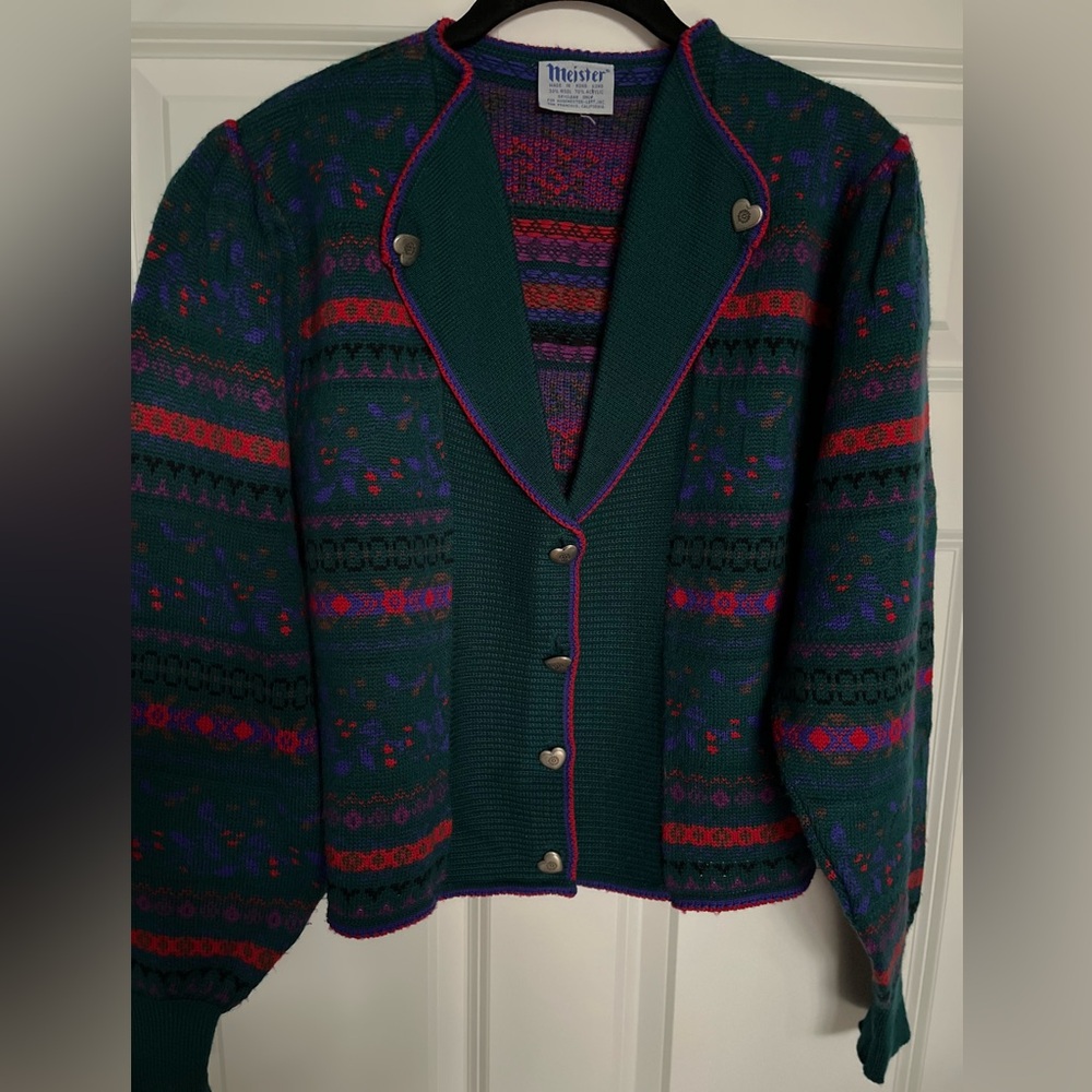 MEISTER Vintage Women's Colorful Nordic Sweater Wool Acrylic Sz L Like New